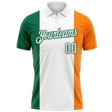 Load image into Gallery viewer, Custom White Kelly Green-Bay Orange 3D St. Patrick&#39;s Day Shamrock Performance Polo Shirt
