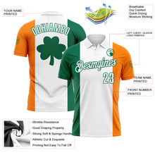 Laden Sie das Bild in den Galerie-Viewer, Custom White Kelly Green-Bay Orange 3D St. Patrick&#39;s Day Shamrock Performance Polo Shirt
