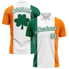 Load image into Gallery viewer, Custom White Kelly Green-Bay Orange 3D St. Patrick&#39;s Day Shamrock Performance Polo Shirt
