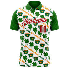 Load image into Gallery viewer, Custom White Red-Green 3D St. Patrick&#39;s Day Shamrock Performance Polo Shirt
