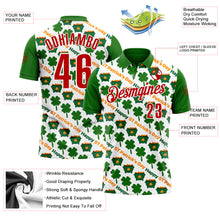 Laden Sie das Bild in den Galerie-Viewer, Custom White Red-Green 3D St. Patrick&#39;s Day Shamrock Performance Polo Shirt
