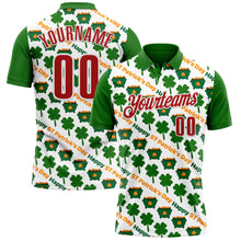 Load image into Gallery viewer, Custom White Red-Green 3D St. Patrick&#39;s Day Shamrock Performance Polo Shirt
