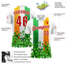 Laden Sie das Bild in den Galerie-Viewer, Custom White Red Green-Bay Orange 3D St. Patrick&#39;s Day Shamrock Performance Polo Shirt
