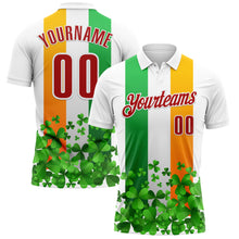 Laden Sie das Bild in den Galerie-Viewer, Custom White Red Green-Bay Orange 3D St. Patrick&#39;s Day Shamrock Performance Polo Shirt
