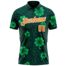 Laden Sie das Bild in den Galerie-Viewer, Custom Navy Bay Orange-Green 3D St. Patrick&#39;s Day Shamrock Performance Polo Shirt
