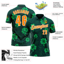 Laden Sie das Bild in den Galerie-Viewer, Custom Navy Bay Orange-Green 3D St. Patrick&#39;s Day Shamrock Performance Polo Shirt
