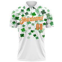 Laden Sie das Bild in den Galerie-Viewer, Custom White Bay Orange-Yellow 3D St. Patrick&#39;s Day Shamrock Performance Polo Shirt
