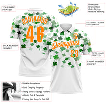 Laden Sie das Bild in den Galerie-Viewer, Custom White Bay Orange-Yellow 3D St. Patrick&#39;s Day Shamrock Performance Polo Shirt
