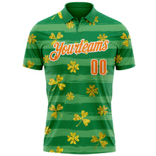 Laden Sie das Bild in den Galerie-Viewer, Custom Kelly Green Bay Orange-White 3D St. Patrick&#39;s Day Shamrock Performance Polo Shirt
