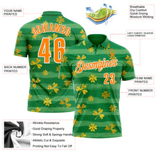 Laden Sie das Bild in den Galerie-Viewer, Custom Kelly Green Bay Orange-White 3D St. Patrick&#39;s Day Shamrock Performance Polo Shirt
