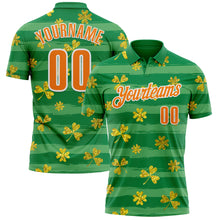 Laden Sie das Bild in den Galerie-Viewer, Custom Kelly Green Bay Orange-White 3D St. Patrick&#39;s Day Shamrock Performance Polo Shirt
