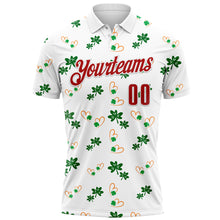 Laden Sie das Bild in den Galerie-Viewer, Custom White Red 3D St. Patrick&#39;s Day Shamrock Performance Polo Shirt
