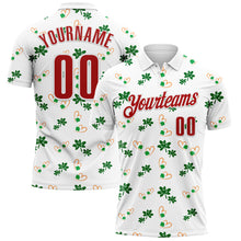 Load image into Gallery viewer, Custom White Red 3D St. Patrick&#39;s Day Shamrock Performance Polo Shirt
