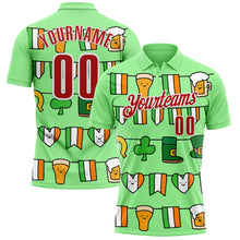 Load image into Gallery viewer, Custom Pea Green Red-White 3D St. Patrick&#39;s Day Shamrock Performance Polo Shirt
