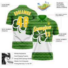 Load image into Gallery viewer, Custom Green Yellow-White 3D St. Patrick&#39;s Day Shamrock Performance Polo Shirt
