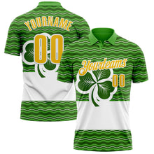 Load image into Gallery viewer, Custom Green Yellow-White 3D St. Patrick&#39;s Day Shamrock Performance Polo Shirt
