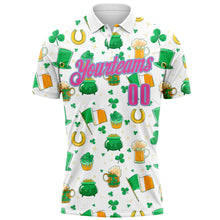 Laden Sie das Bild in den Galerie-Viewer, Custom White Pink-Light Blue 3D St. Patrick&#39;s Day Shamrock Beer Performance Polo Shirt
