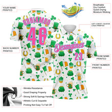 Laden Sie das Bild in den Galerie-Viewer, Custom White Pink-Light Blue 3D St. Patrick&#39;s Day Shamrock Beer Performance Polo Shirt
