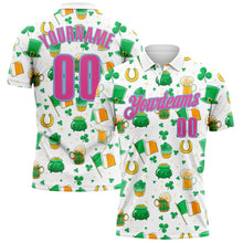 Laden Sie das Bild in den Galerie-Viewer, Custom White Pink-Light Blue 3D St. Patrick&#39;s Day Shamrock Beer Performance Polo Shirt
