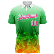 Laden Sie das Bild in den Galerie-Viewer, Custom Green Pink-White 3D St. Patrick&#39;s Day Shamrock Performance Polo Shirt
