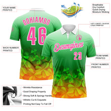 Load image into Gallery viewer, Custom Green Pink-White 3D St. Patrick&#39;s Day Shamrock Performance Polo Shirt
