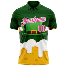 Laden Sie das Bild in den Galerie-Viewer, Custom Green Pink-White 3D St. Patrick&#39;s Day Shamrock Beer Performance Polo Shirt
