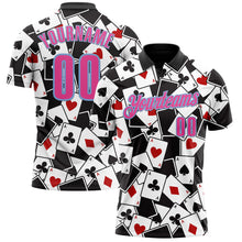 Load image into Gallery viewer, Custom Black Pink-Light Blue 3D Gambling Poker Performance Polo Shirt
