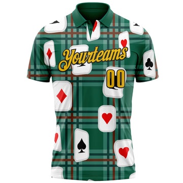 Custom Green Yellow-Black 3D Gambling Poker Performance Polo Shirt