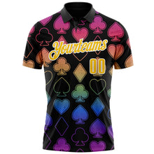 Load image into Gallery viewer, Custom Black Yellow-White 3D Gambling Poker Performance Polo Shirt
