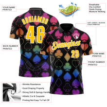 Load image into Gallery viewer, Custom Black Yellow-White 3D Gambling Poker Performance Polo Shirt
