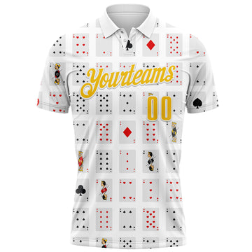 Custom White Yellow 3D Gambling Poker Performance Polo Shirt