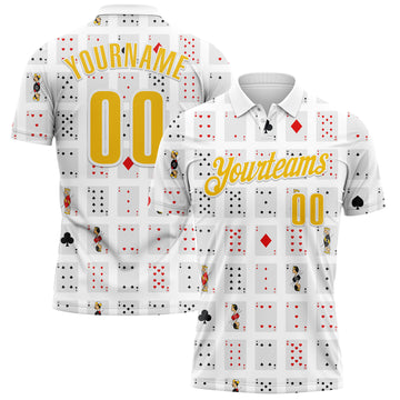 Custom White Yellow 3D Gambling Poker Performance Polo Shirt