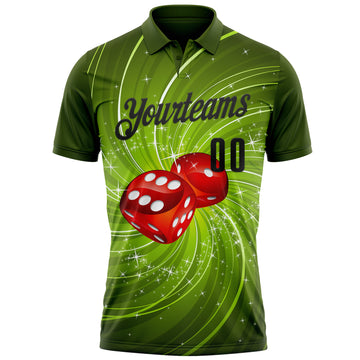 Custom Green Black 3D Gambling Dice Performance Polo Shirt