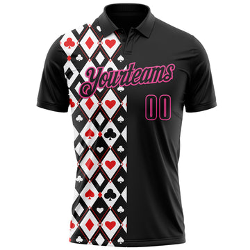 Custom Black Pink 3D Gambling Poker Performance Polo Shirt