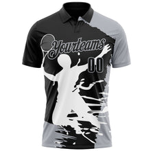 Laden Sie das Bild in den Galerie-Viewer, Custom Black Gray-White 3D Tennis Performance Polo Shirt
