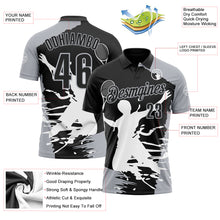 Laden Sie das Bild in den Galerie-Viewer, Custom Black Gray-White 3D Tennis Performance Polo Shirt
