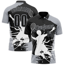 Laden Sie das Bild in den Galerie-Viewer, Custom Black Gray-White 3D Tennis Performance Polo Shirt
