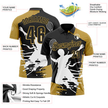 Laden Sie das Bild in den Galerie-Viewer, Custom Black Old Gold-White 3D Tennis Performance Polo Shirt
