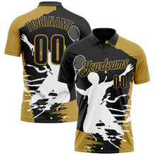 Laden Sie das Bild in den Galerie-Viewer, Custom Black Old Gold-White 3D Tennis Performance Polo Shirt
