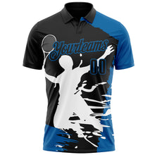 Load image into Gallery viewer, Custom Black Blue-White 3D Tennis Performance Polo Shirt
