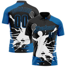 Load image into Gallery viewer, Custom Black Blue-White 3D Tennis Performance Polo Shirt
