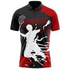 Load image into Gallery viewer, Custom Black Red-White 3D Tennis Performance Polo Shirt
