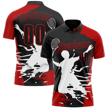 Charger l&#39;image dans la galerie, Custom Black Red-White 3D Tennis Performance Polo Shirt
