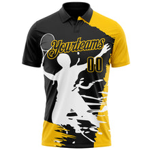 Laden Sie das Bild in den Galerie-Viewer, Custom Black Yellow-White 3D Tennis Performance Polo Shirt
