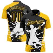 Laden Sie das Bild in den Galerie-Viewer, Custom Black Yellow-White 3D Tennis Performance Polo Shirt
