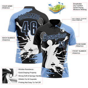 Custom Black Light Blue-White 3D Tennis Performance Polo Shirt