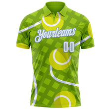 Load image into Gallery viewer, Custom Neon Green White-Light Blue 3D Tennis Performance Polo Shirt
