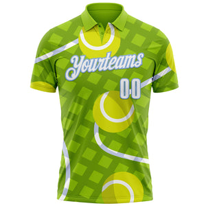 Custom Neon Green White-Light Blue 3D Tennis Performance Polo Shirt