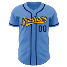 Laden Sie das Bild in den Galerie-Viewer, Custom Powder Blue Navy-Gold Authentic Baseball Jersey
