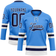 Загрузить изображение в средство просмотра галереи, Custom Sky Blue Navy-White Hockey Lace Neck Jersey
